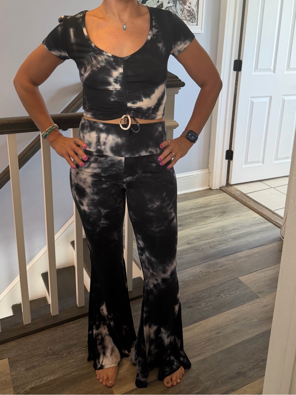 Warrior Within Tie-Dye Black & White Matching Super Bells with Crop Top